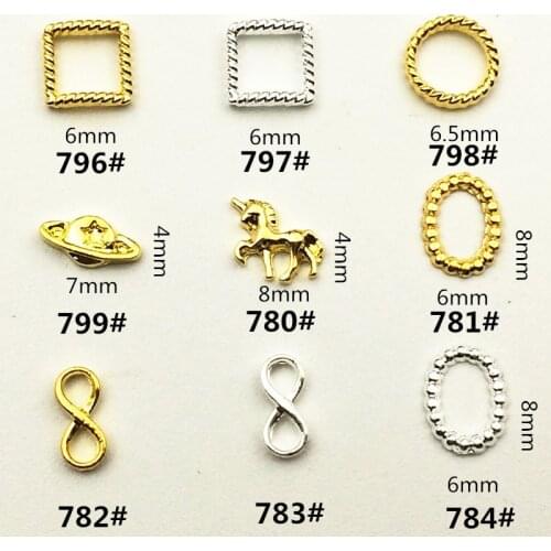 10pcs/bag Japan Korean New 3D Nail Art Deco Kawaii Square Circle Frame unicorn Alloy Nail Accessories DIY Charm Nail Tools