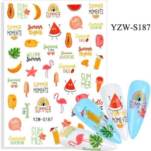 3D Stickers for Nails Summer Letter Popsicle Fruit Nail Foil Decal Sliders Stickers for Manicure Nail Art Decoration Accessories