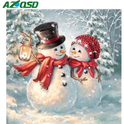 AZQSD Diamond Painting Snowman Cross Stitch 5D DIY Needlework Full Square Diamond Embroidery Mosaic Cartoon Christmas Gift
