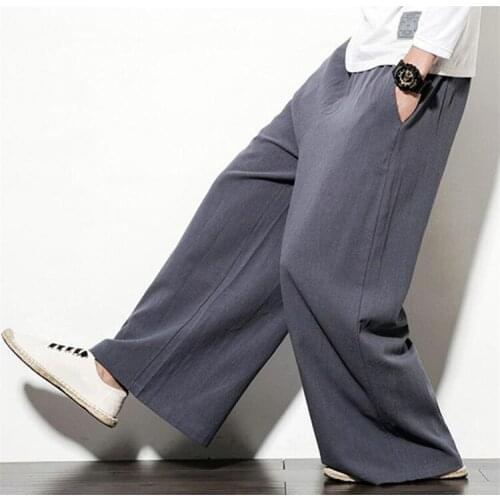 Plus Size 5XL 6XL 7XL Mens Summer Cotton linenTrousers Male Loose casual Wild leg Pants Autunm Bloomers pants
