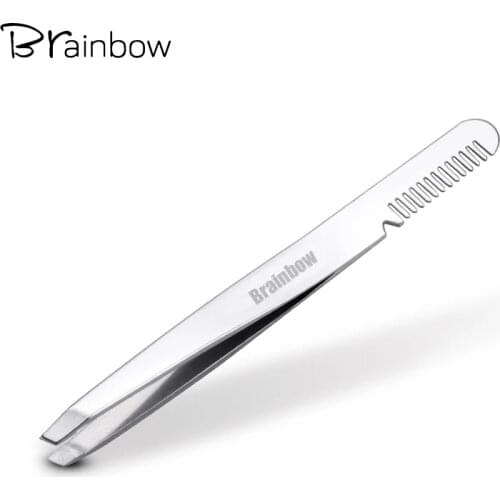 Brainbow 1pc Eyebrow Tweezer with Eyebrow Brush Comb Stainless Steel Eyelashes Extension Tweezers Double Eyelids Pinzette Clip