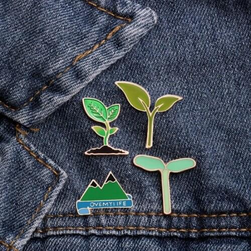 Cartoon Green Plant Brooch Mountain Bean Sprouts Sapling Leaves Enamel Pin Cute Tree Buds Metal Badges Fashion Jewelry Kids Gift