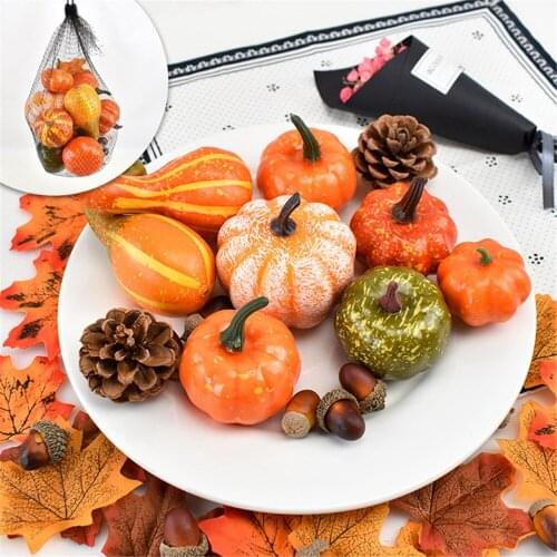 50PCS/Set Halloween Simulation Pumpkin Decoration Set Maple Pine Cone Thanksgiving Day Halloween Home Garden Decor Ornaments