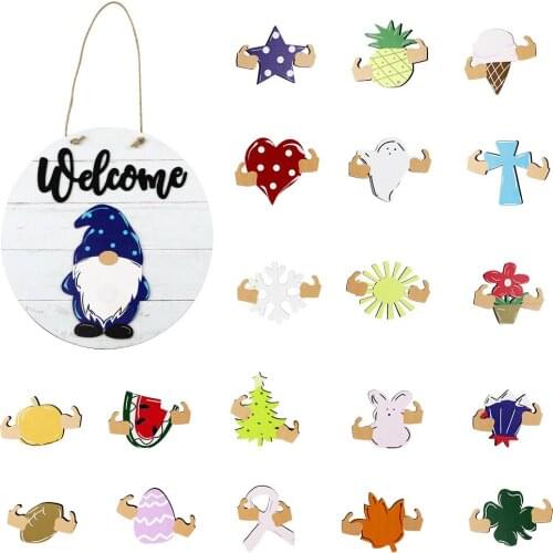 20in1 Wooden Welcome Sign DIY 19 Styles Home Window Wall Tree Hanging Ornament Paste On Festival Decors Children Training Gift