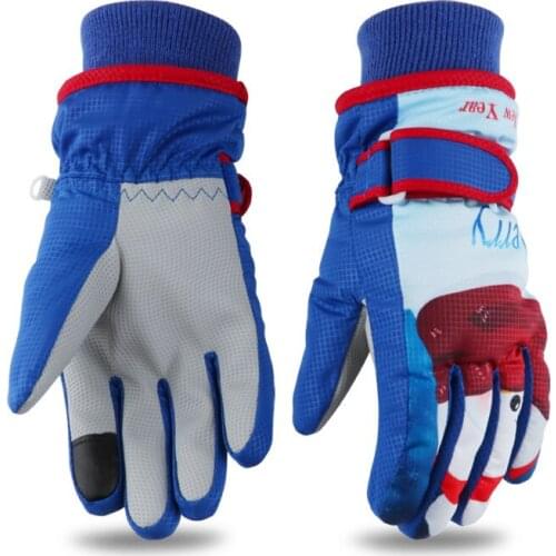 New Children Winter Warm Ski Gloves Cartoon Pattern Windproof Waterproof Wear-resisting PU Skiing Snowboard Gloves for Kids