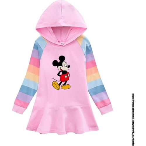 Disney Autumn Long Sleeves Mickey Mouse Baby Girl Dress Kids Baby Girls Tutu Casaul Outfits Stripe Children Clothes Vestidos