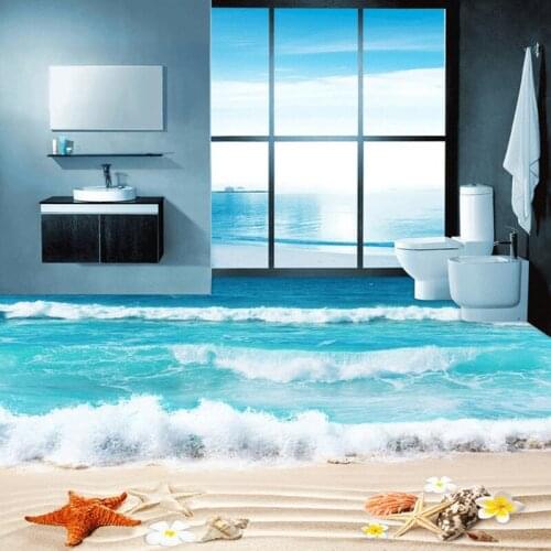 Custom 3D Photo Floor Wallpaper Bathroom Living Room Flooring Murals Waterproof Thickened Self-adhesive Wall Papers Shell Beach
