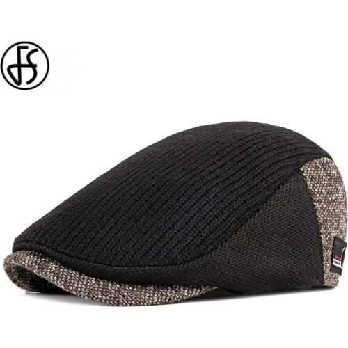 FS Cotton Beret Cap Black Spring Autumn Hat for Men Women Adjustable Ivy Newsboy Flat Cap High Quality Solid Knitted Hat Berets
