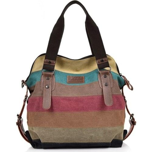 Canvas Totes Striped Womens Handbag 2020 Patchwork Rainbow Shoulder Bag Fashion Female Casual Crossbody Bag Sac a Main