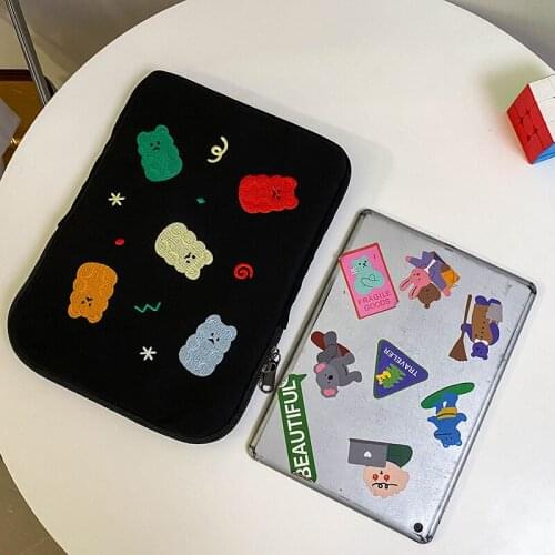 9.7 11 inch Canvas Tablet Sleeve iPad Pro 11 12.9 Case 2021 Pouch Tablet Cute Cover for iPad Air 4 Case Bear Bag Macbook 13 13.3
