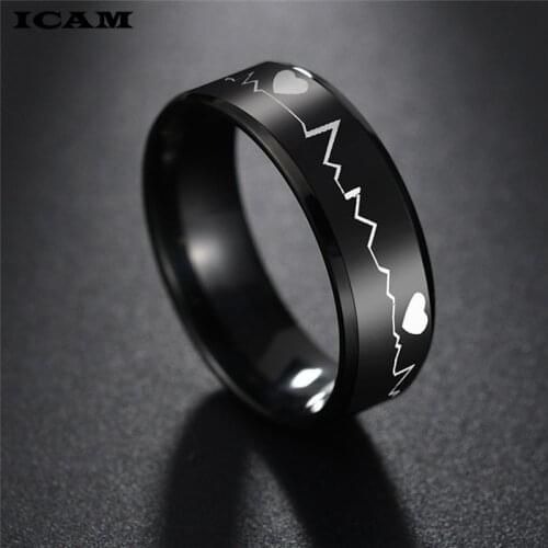 ICAM Fashion Hot Couple Creative ECG Design Heartbeat Titanium Steel Rings 2019 Classic Black Titanium Wedding Rings jewelry