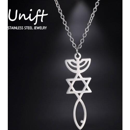 Unift Menorah Star of David Necklace Jesus Candlestick Pendant Vintage Jewish Religious Jewelry Women Silver Color Amulet Gifts