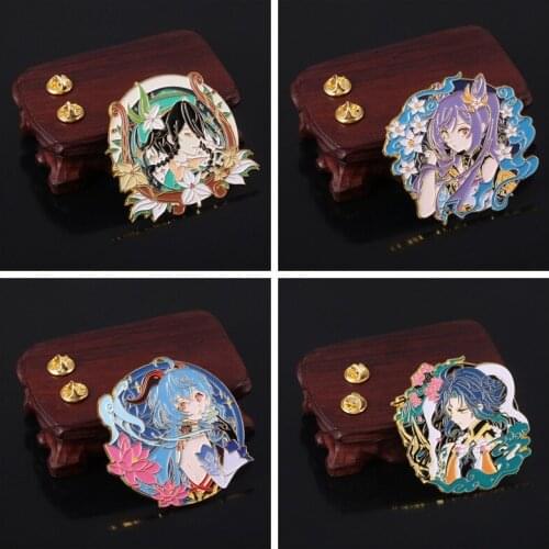 Game Genshin Impact Barbatos Venti Keqing Ganyu Xiao Cartoon Metal Enamel Backpack Bag Clothes Coat Lapel Badge Brooch Pin