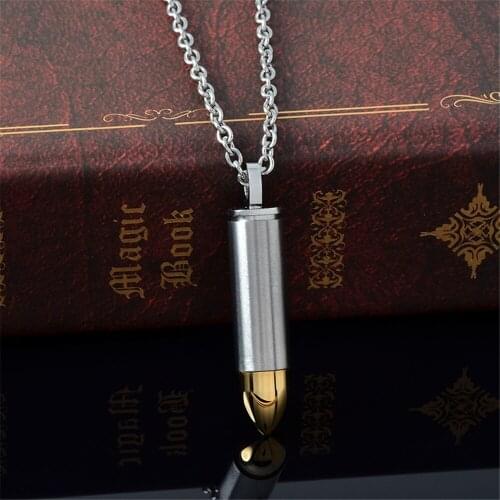 IJD2063 Gold Head Blank Bullet Stainless Steel Cremation Pendant Necklace Memorial Ashes Keepsake Urn Funeral Necklace