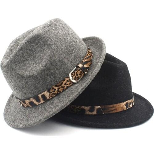 Classico Womens Mens Wool Felt Homburg Jazz Hat For Elegant Lady Cashmere Trilby Fedora Church Jazz Hat With Leopard Belt