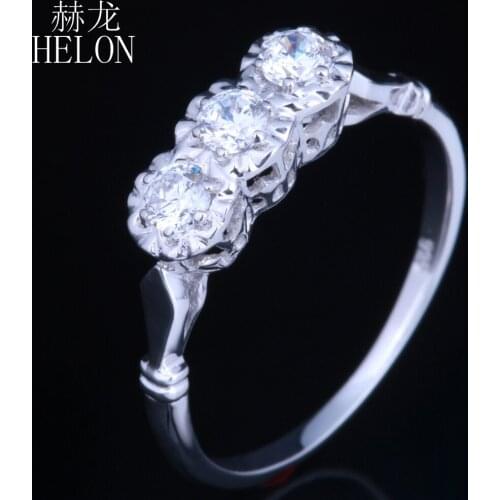 HELON Round Cut 3mm H-G color Lab Grown Moissanites Diamonds Engagement Ring Wedding Band in Sterling Silver 925 Fine Jewelry