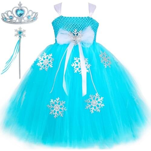 Elsa Costume for Girls Birthday Party Princess Elsa Tutu Dress Ball Gown Snow Queen Cosplay Halloween Clothes for Kids Vestidos