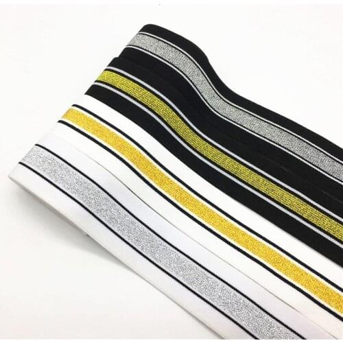 3Meters 4cm Gold Silver Stripes Elastic Bands Elastic Ribbon Clothing Bags Trousers Elastic Webbing Straps DIY Sewing Accessorie