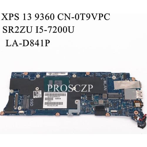 For DELL XPS 13 9360 Laptop motherboard SR2ZU i5-7200U CPU 8GB with CN-0T9VPC 0T9VPC T9VPC LA-D841P 100% full Tested