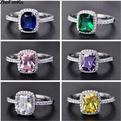 Fashion Rings For Women Multicolor Square Crystal Zircon Ring For Ladies Wedding Band Thin Engagement Ring