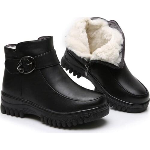 Fashion Wool Winter Women Genuine Leather Ankle Boots Female Thick Plush Warm Snow Boots Mother Waterproof Non slip Shoes
