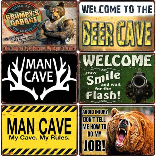 My Cave My Rules Vintage Metal Signs Home Pub Club Outdoor Wall Decor Bears Metal Plate Man Cave Room Decoration for Men N396