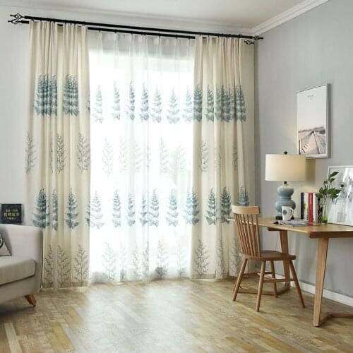 Nordic Curtains for Living Room Bedroom Fresh Linen Fabric Cotton Thread Embroidery Tulle