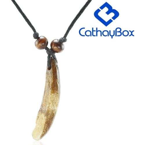 Wholesale lot 5PCS Vintage Look Dark Brown White Tibetan Tribal Design Raw Wild Boar Tooth Charm Pendant Necklace 03