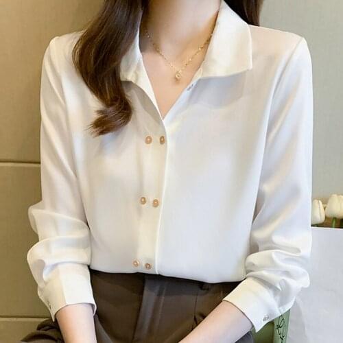 Autumn Women Turn Down Collar Chiffon White Blouse Shirt Long Sleeve Blouse Women Blusas Mujer De Moda 2021 Blouses Shirts F161