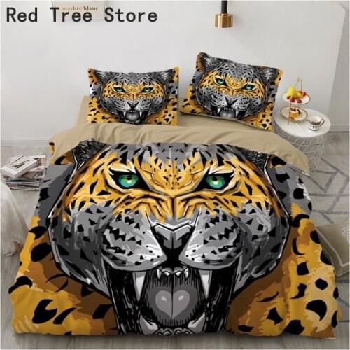 Roaring Cheetah Leopard Bedding Sets Animal Painting Design Bed Linen Single Double Queen King Size Kids Customized Home Textile