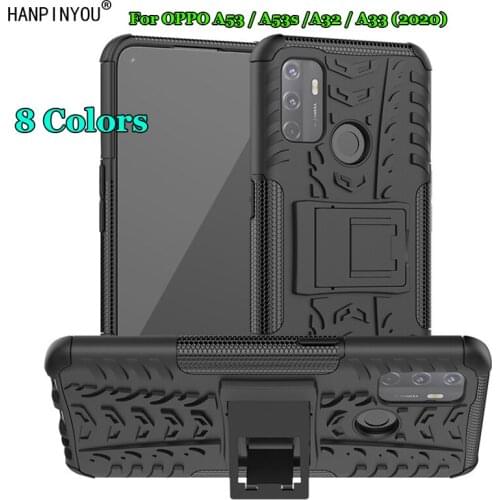For OPPO A53 A53s A32 A33 (2020) Dazzle Shockproof Soft Silicone & Hard Plastic Dual Armor Back Case Stand Holder Cover Shell