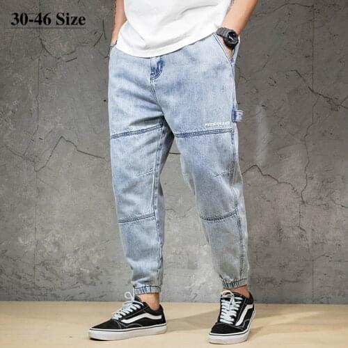 Plus Size 46 44 42 Mens Harem Jeans Summer Cotton Denim Trousers Fashion Hip-hop Streetwear Loose Casual Oversize Brand Pants
