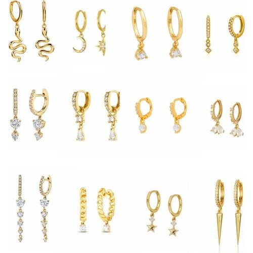 925 Sterling Silver Ear Buckle Dainty Minimalist Dangling CZ Huggie Hoop Earrings Crescent Earrings Hoop Earrings for Women