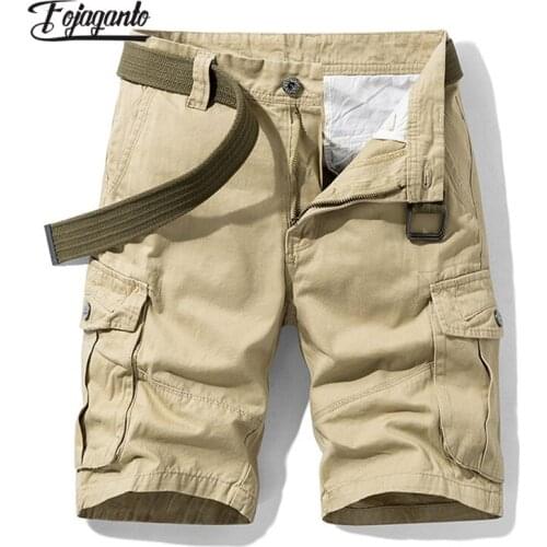 FOJAGANTO Mens Solid Color Cargo Shorts Summer No Belt Mid-Waist Five-Point Pants Multi-Pocket Loose Casual Shorts for Men