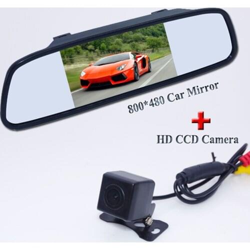 Car Parking Assistance System 5 Inch TFT LCD Car Reverse Mirror Rearview Monitor + Car Rear View Camera Free Shipping