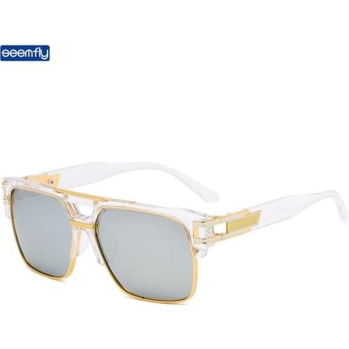 Seemfly Men Metal Double Beam Sunglasses Street Snap Retro Oversized Sunshades Brand Designer Sun Glasses For Male Female