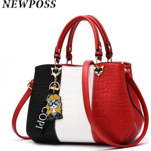 Newposs Women Hairball Ornaments Totes Patchwork Handbag Party Purse Ladies Messenger Crossbody Shoulder Bags Women Handbags