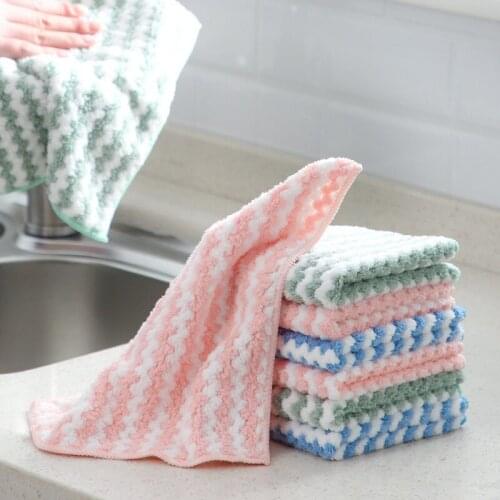 25x25cm Striated Pattern Coral Fleece Rag Kitchen Dish Cloth Bathroom Cleaning Hands Towel Household Scouring Pad Washing Cloth