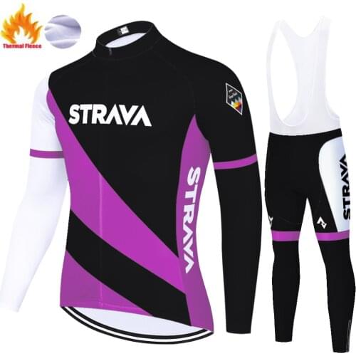 Cycling jersey 2020 pro team STRAVA long sleeve cycling set 20D gel pad Winter Thermal Fleece uniforme de ciclismo