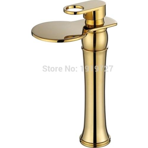 Vidric 100% Luxury Style Waterfall Spout Faucet Wels Vessel Sink Mixer Tap 2016 Factory Direct Lead Free Copper Golden