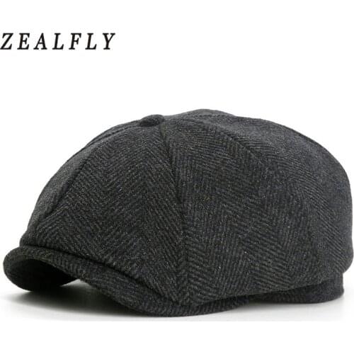 Plus Size Vintage Herringbone Wool Male Beret Octagonal Cap Female Autumn Winter Fashion Casual Flat Caps For Men New Peaked Cap