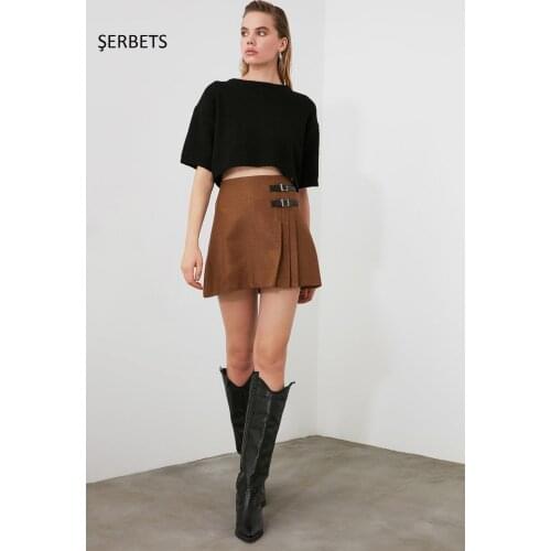 ŞERBETS 2020 autumn winter women pleated high waist skirt long Korean style nostalgic