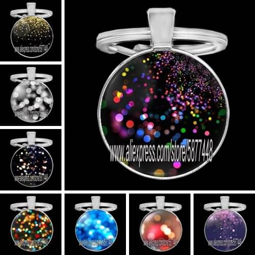 Shinning Stars Dots Lights Keychain Beautiful Lights Women Glass Cabochon Key Ring Purse Keyring for Women