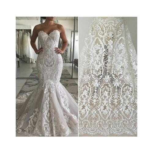 1 Yard 130CM Super Wide High Grade Sequin Heavy Embroidered Lace Trim Wedding Dress Materials