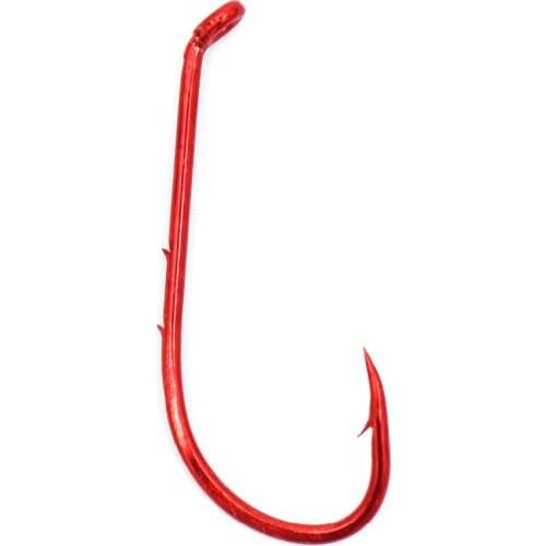 [ 25PCS ] Bent Eye Red Baitholder Fish Hook with Shank Spikes for Worm Bait Holder Snell Size 1/0 1 2 4 6 8