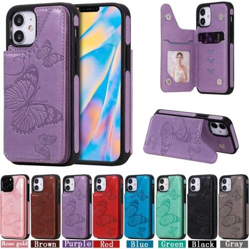 3D Butterfly Flip Leather Case For iPhone 12 Pro Max Mini Wallet Book Case For Coque Samsung Galaxy S20 Plus Note 20 Ultra Cover