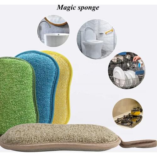 3PCS Scrub Sponges for Dishes Non-Scratch Microfiber Sponge Non Stick Pot Cleaning Sponges Kitchen Tools Wash Pot Gadgets