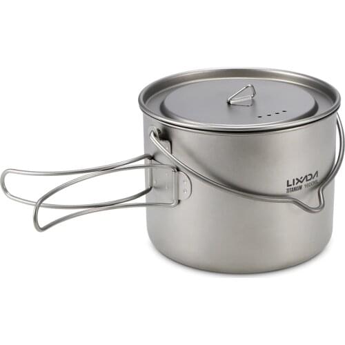 900ml/1600ml Titanium Pot Hanging Camping Pot Titanium Cup Water Cup with Lid Foldable Handle Outdoor Tableware Picnic Cookware