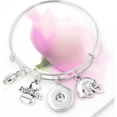 Snap Bracelet Jewelry Sport Football Bracelets Helmat I love Football Charms Wire Bangle Bracelet football fans gift pulsera