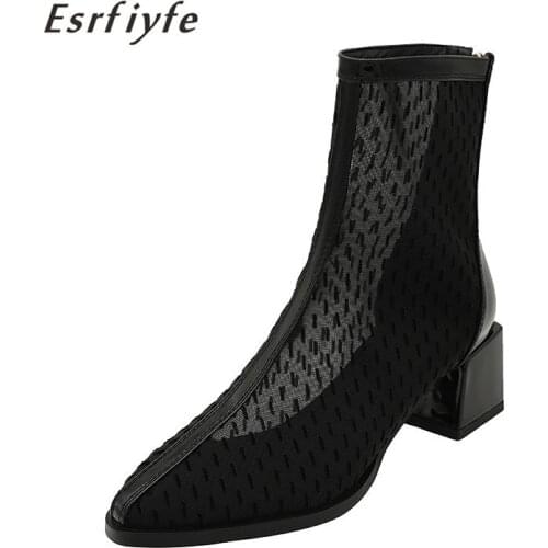 ESRFIYFE 2021 New Fashion Large Size 32-46 Net Boots Women Ladies Summer Ankle Boots Woman Female High Heels Party Shoes Zipper